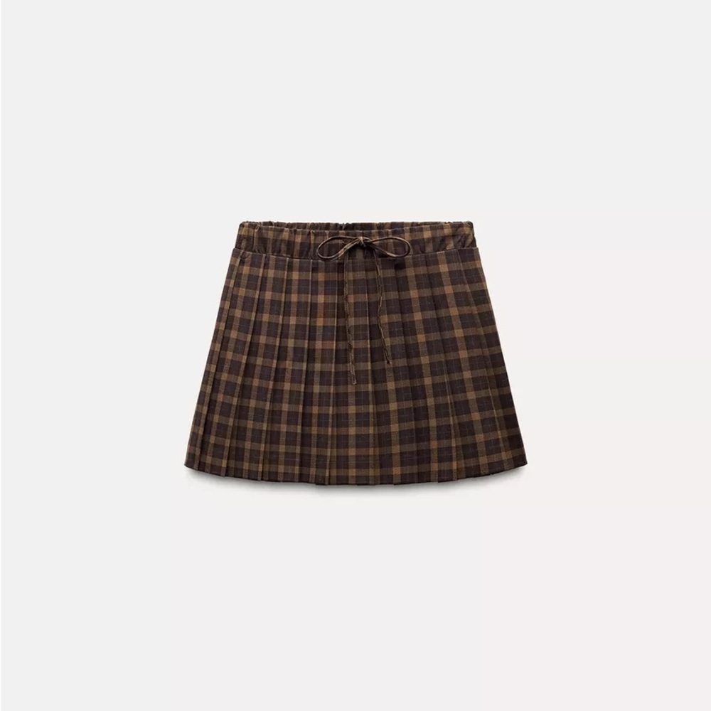 Zara Checkered Mini Skirt in Brown